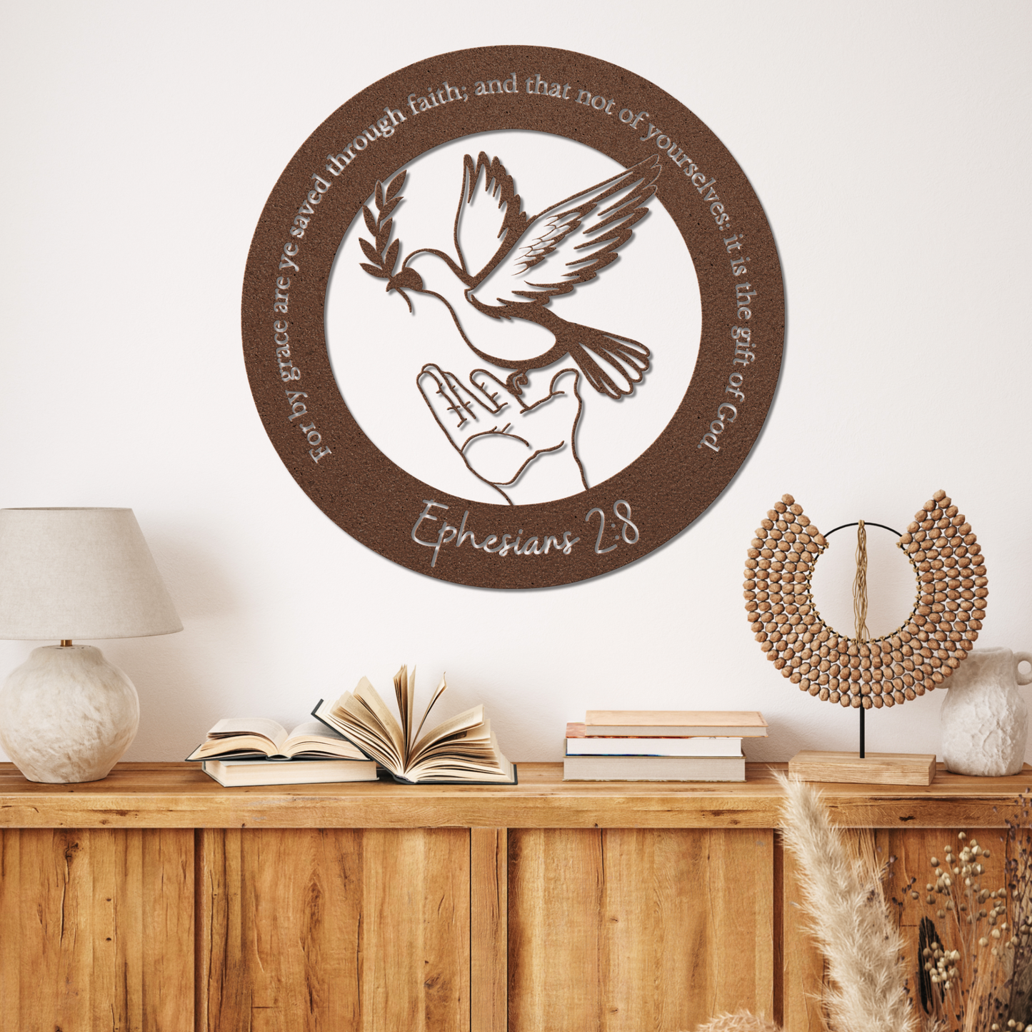 Ephesians 2:8 Dove Metal Art