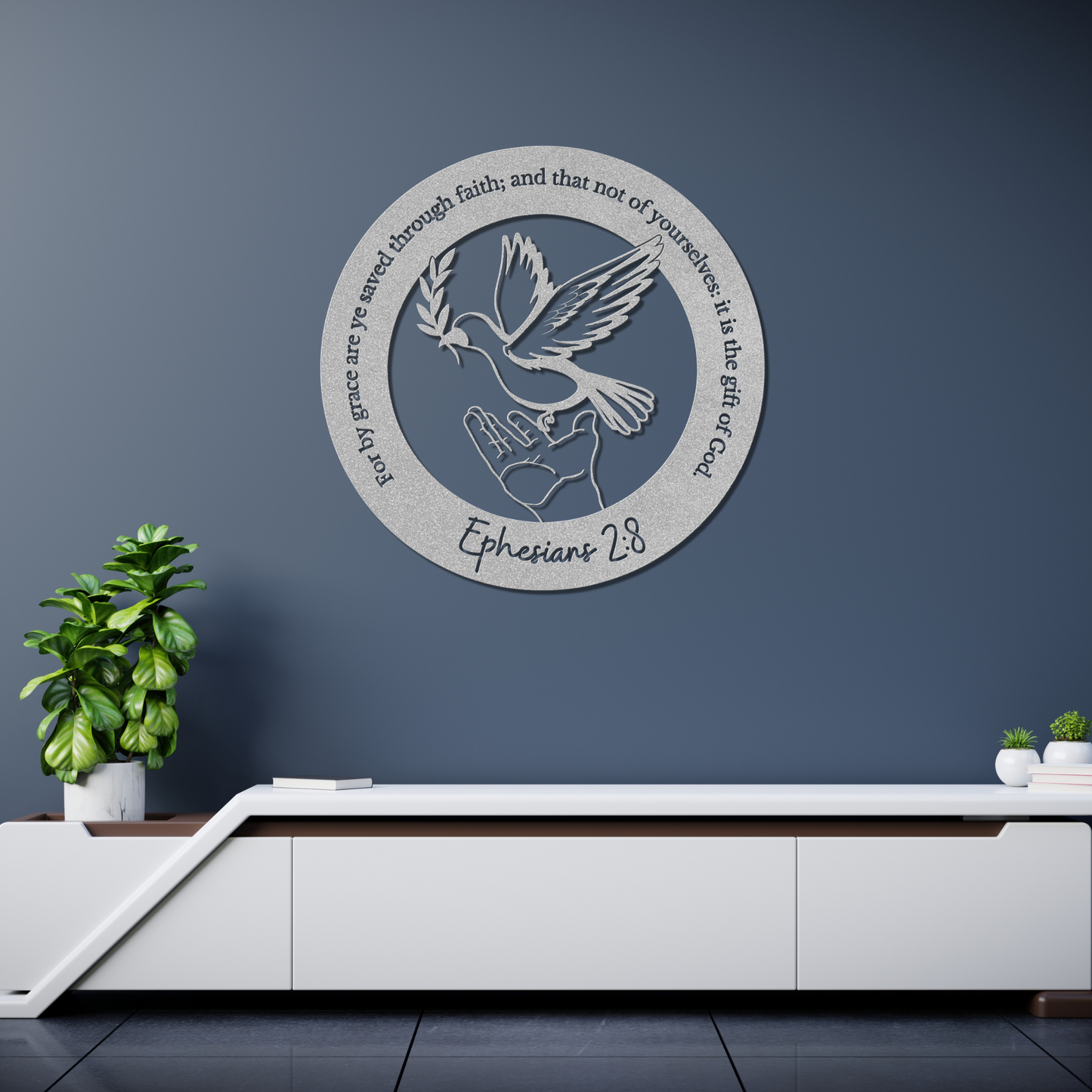 Ephesians 2:8 Dove Metal Art